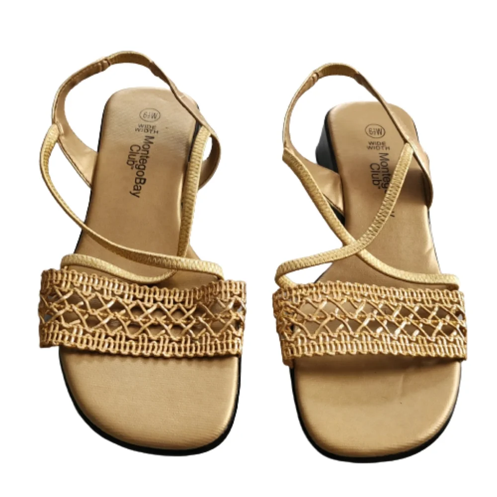 Montego Bay Club Gold Wide Width Strappy Sandals Size 6.5 Women's - Picture 3 of 9